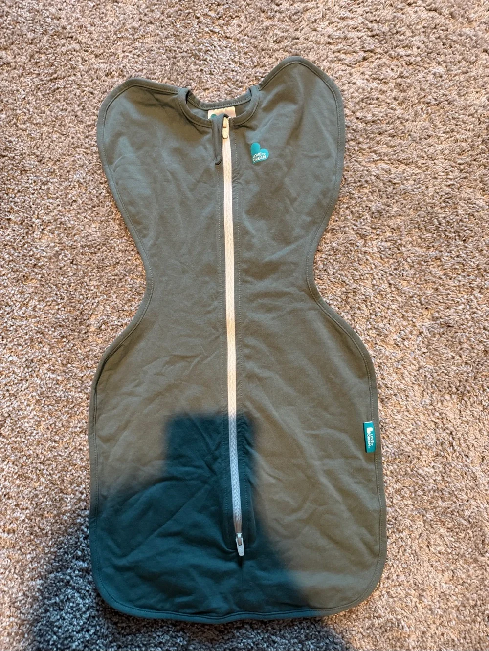 Love to Dream Olive Green Stretch Baby Swaddle with Zip
